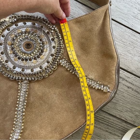 Chicos Vintage Leather Gold Embellished Hobo Bag - Picture 6 of 10